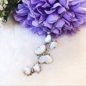 Silver Mother-of-Pearl Multi-Butterfly Pendant Necklace